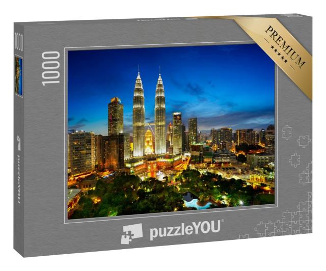Puzzle 1000 Teile „Luftbild der Skyline von Kuala Lumpur bei Dämmerung, Malaysia“