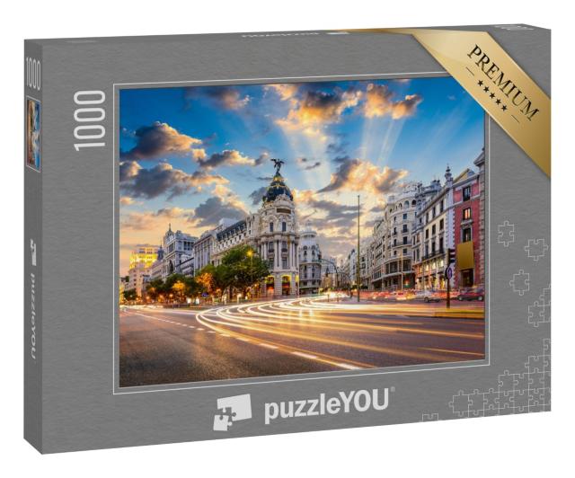 Puzzle 1000 Teile „Stadtbild von Madrid mit Calle de Alcala und Gran Via, Spanien“