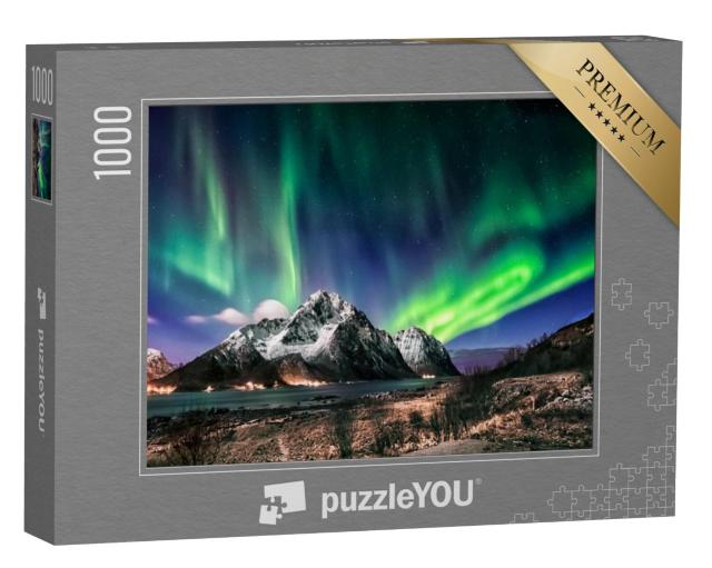 Puzzel 1000 stukjes „Landschap van de Lofoten: Bezoek in de winter met aurora borealis, Noorwegen“