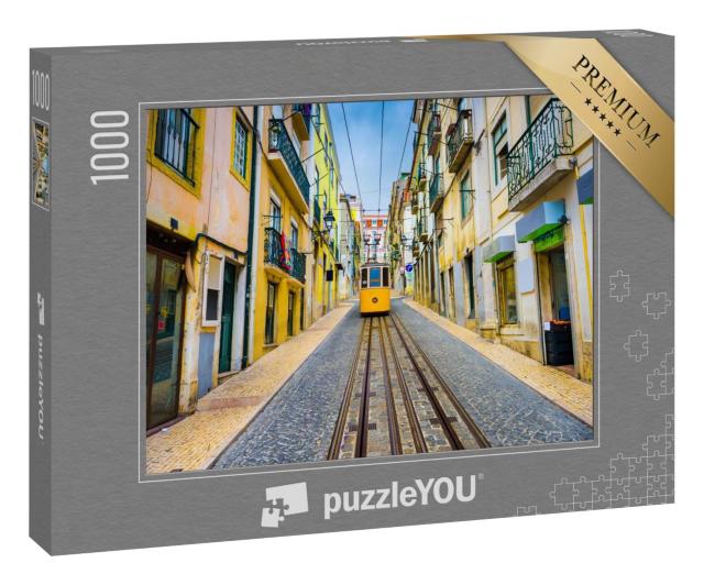 Puzzle 1000 Teile „Gelbe Straßenbahn in den Altstadtstraßen von Lissabon“