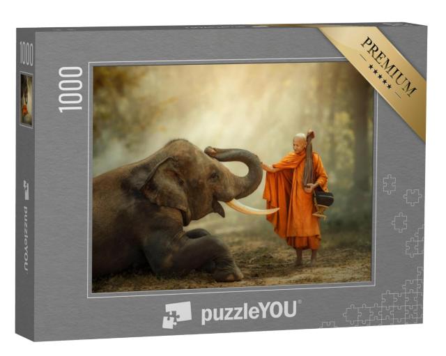 Puzzel 1000 stukjes „Monnik en olifant“