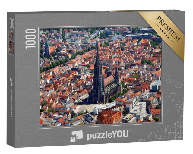 Puzzel 1000 stukjes „Vanuit vogelperspectief: de kerk van Ulm en het oude stadscentrum van Ulm“