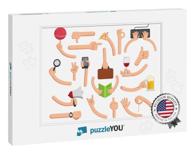 Hands in Different Poses. Big Hand Collection in Flat Sty... Jigsaw Puzzle