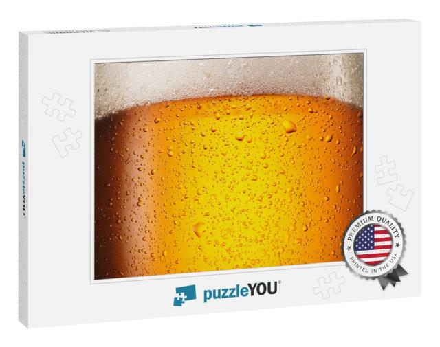 Water Drops on Glass of Beer. Close Up Beer Background... Jigsaw Puzzle