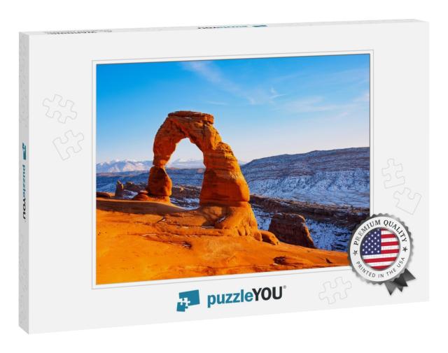 Delicate Arch on Sunset in Snow Season, Arches National P... Jigsaw Puzzle