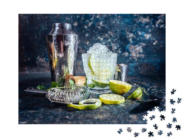 Puzzle 1000 Teile „Erfrischungsgetränk mit Wodka und Limette: gefrorenes Glas“