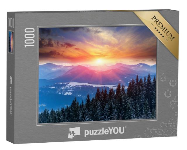 Puzzel 1000 stukjes „Winter zonsondergang in de bergen“