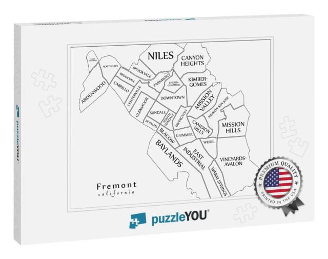 Modern City Map - Fremont California City of the USA with... Jigsaw Puzzle