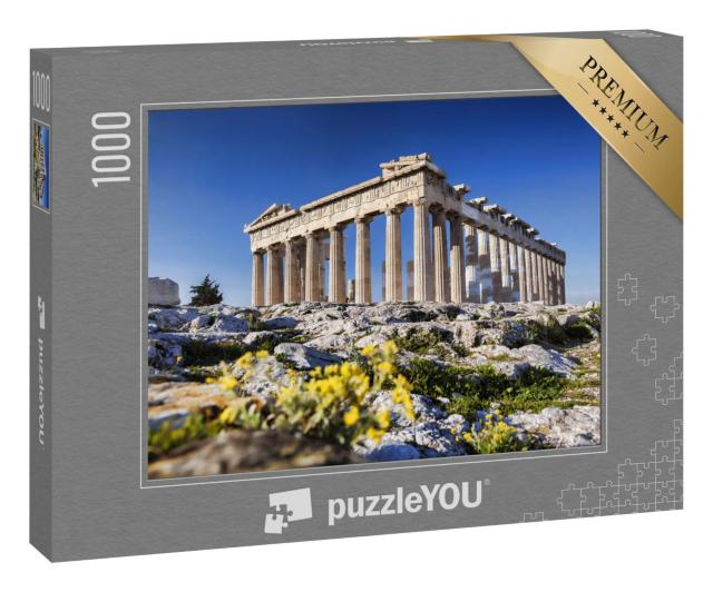 Puzzle 1000 Teile „Parthenon-Tempel mit Frühlingsblumen auf der Akropolis“