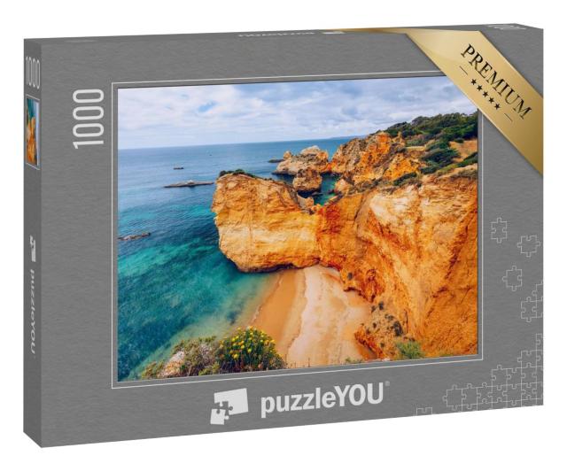 Puzzle 1000 Teile „Wunderschöner Blick auf die Felsen am Strand von Alvor, Algarve, Portugal“