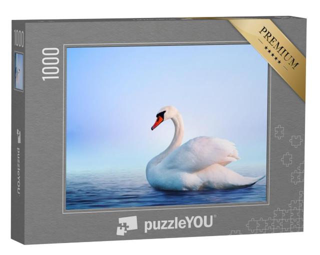 Puzzel 1000 stukjes „Witte zwaan in de mistige dageraad“