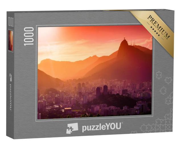 Puzzel 1000 stukjes „Christus de Verlosser boven Rio de Janeiro in de stralende zonsondergang“