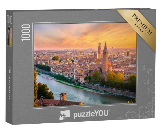 Puzzel 1000 stukjes „Zonsondergang boven Verona, Veneto, Italië“