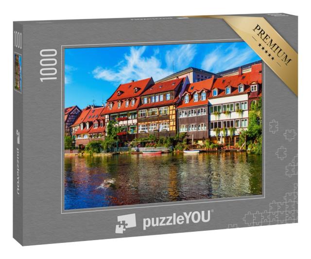 Puzzle 1000 Teile „Sommerpanorama an den Molen der Altstadt in Bamberg, Deutschland“