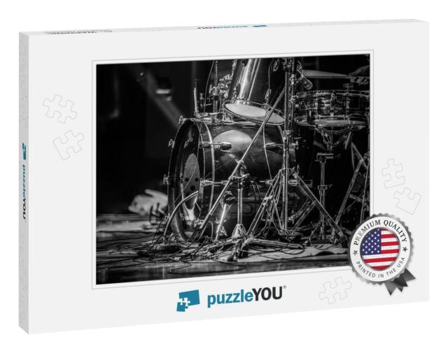Part of a Drum Kit for a Concert Black & White... Jigsaw Puzzle