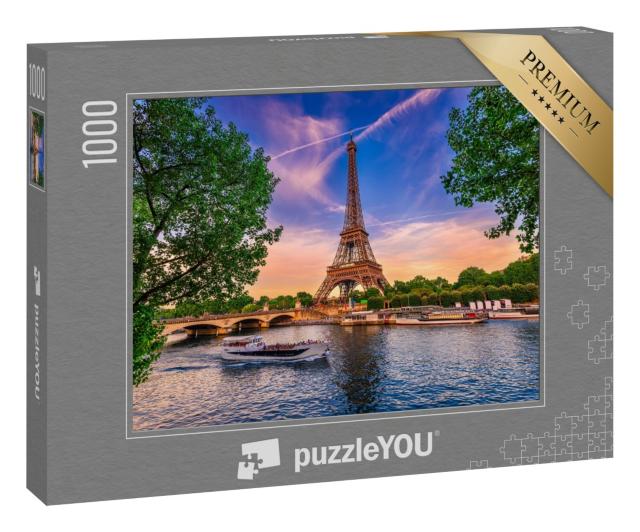 Puzzle 1000 Teile „Eiffelturm und Fluss Seine bei Sonnenuntergang in Paris, Frankreich“