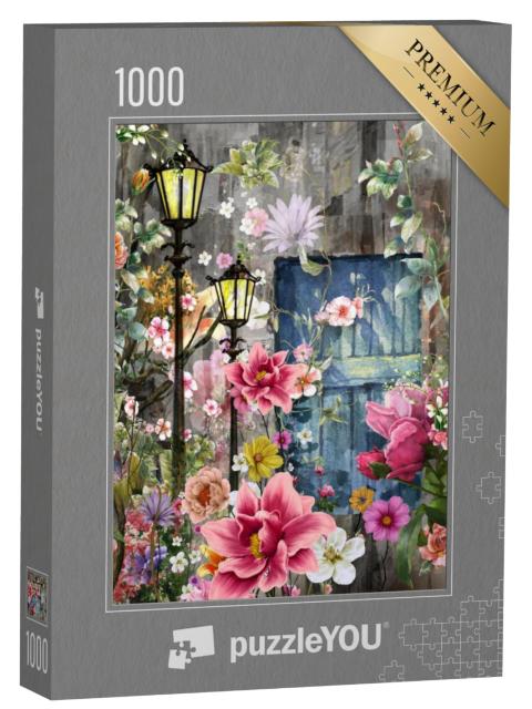 Puzzel 1000 stukjes „De bloesems van de lente in het licht van lantaarns“