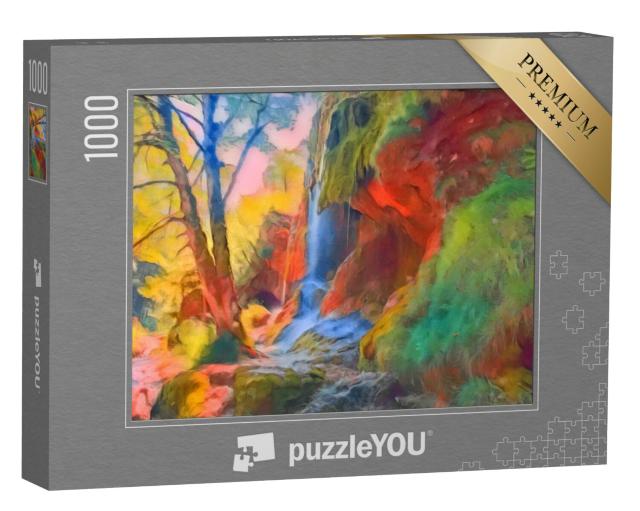 Puzzel 1000 stukjes „in de kunststijl van Franz Marc - watervallen in de Ammergauer Alpen, Duitsland“