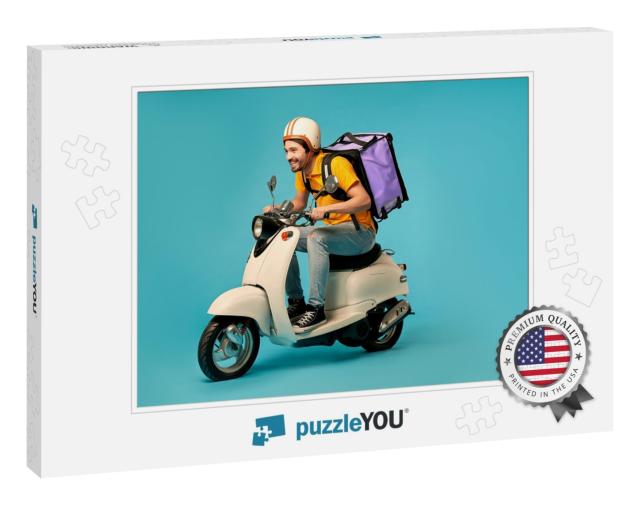 Young Courier, Delivery Man in Uniform with Thermo Backpa... Jigsaw Puzzle