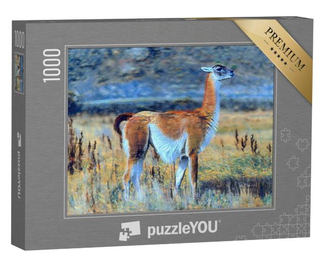 Puzzel 1000 stukjes „in de stijl van Paul-Cezanne - Guanaco in Torres del Paine National Park“