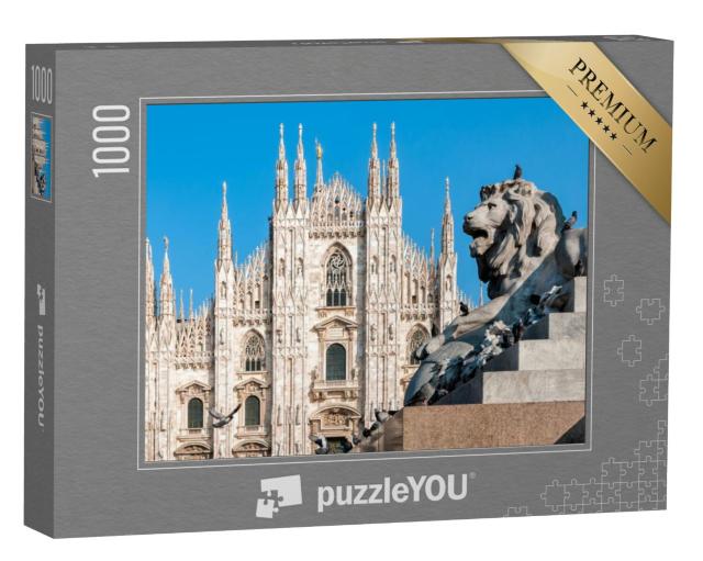 Puzzel 1000 stukjes „Kathedraal van Milaan met leeuwenmonument, Italië“