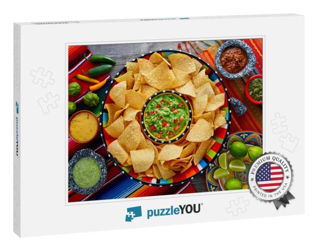 Nachos with Guacamole Tortilla Chips in Sombrero Plate &... Jigsaw Puzzle