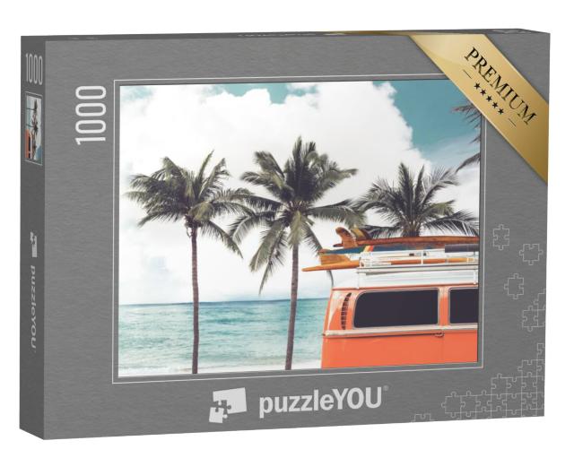 Puzzel 1000 stukjes „Surftrip: vintage bus op het palmenstrand“