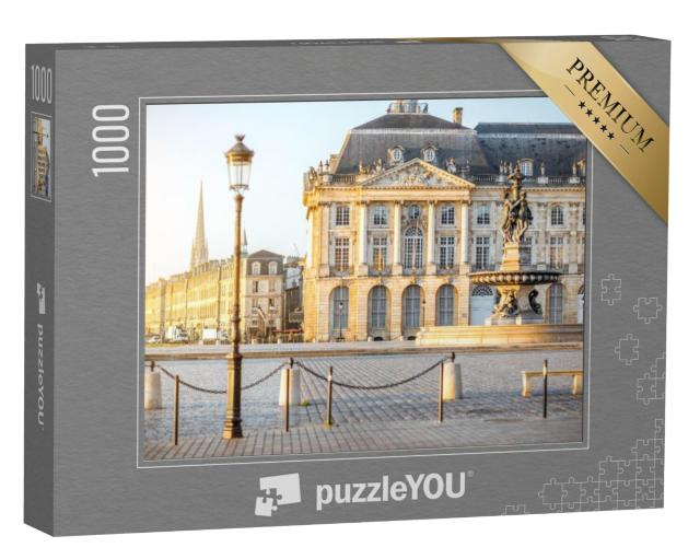 Puzzel 1000 stukjes „Uitzicht op het beroemde plein La Bourse met fontein in de ochtend in Bordeaux, Frankrijk“