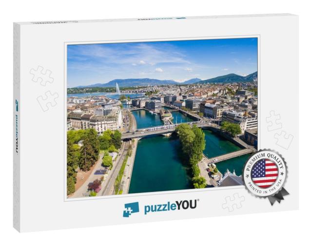 Aerial View of Leman Lake - Geneva City in Switzerland... Jigsaw Puzzle