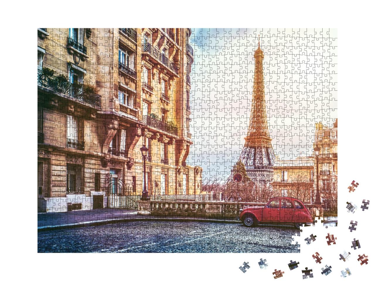 Puzzle 1000 Teile „Pariser Straße mit Blick auf den berühmten Eiffelturm“
