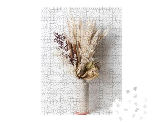 Puzzle 1000 Teile „Stilvolles modernes Trockenblumenarrangement mit Pampasgras“