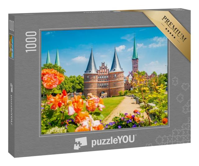 Puzzle 1000 Teile „Postkartenansicht der historischen Stadt Lübeck mit dem berühmten Holstentor“
