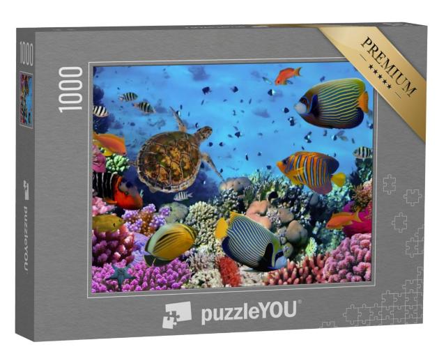 Puzzel 1000 stukjes „Kleurrijk koraalrif met vissen en zeeschildpadden“