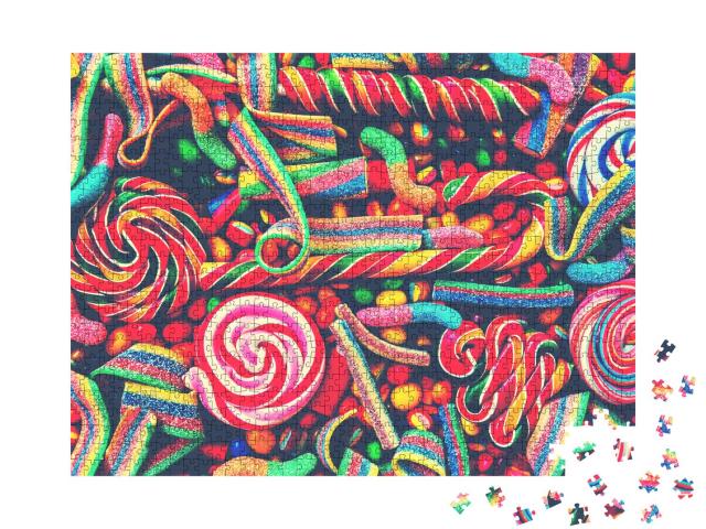 Puzzle 1000 Teile „Bunt sortierte Zuckerstangen und regenbogenfarbene Lutscher“