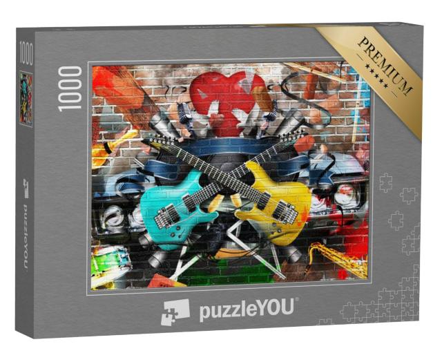 Puzzel 1000 stukjes „Graffiticollage van muziek en kleur“