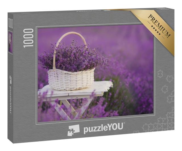 Puzzle 1000 Teile „Korb mit Lavendel auf dem Feld“