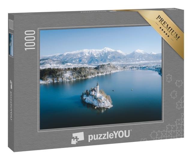 Puzzle 1000 Teile „Panoramablick auf den malerischen Bleder See, Winter, Slowenien“