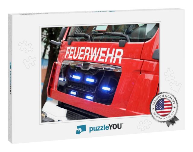 German Fire Engine in Action with Alarm Light / Feuerwehr... Jigsaw Puzzle