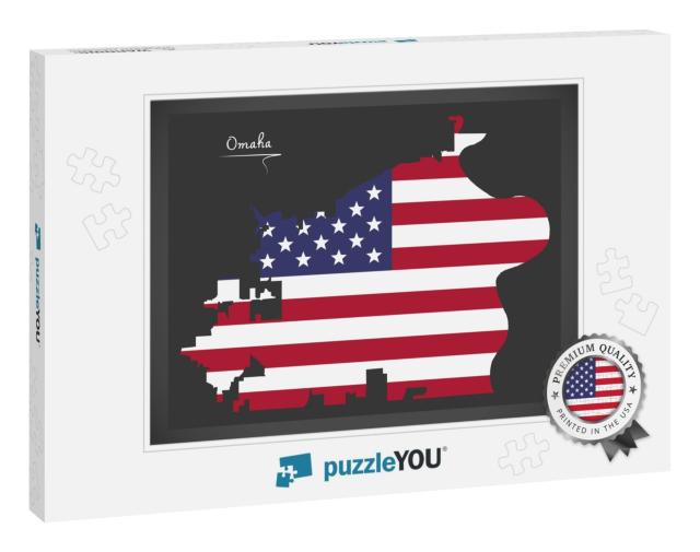 Omaha Nebraska Map with American National Flag Illustrati... Jigsaw Puzzle