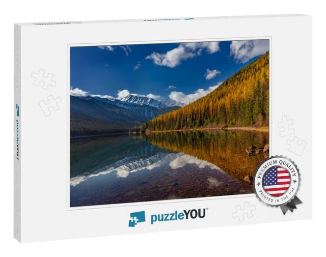 Great Northern Mountain Reflects Into Stanton Lake in Aut... Jigsaw Puzzle