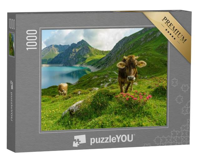 Puzzel 1000 stukjes „Gelukkige koe op de bergweide“