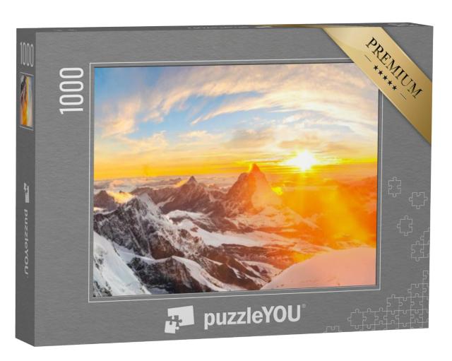 Puzzel 1000 stukjes „Zonsondergang over Zwitserse bergtoppen en de Matterhorn“