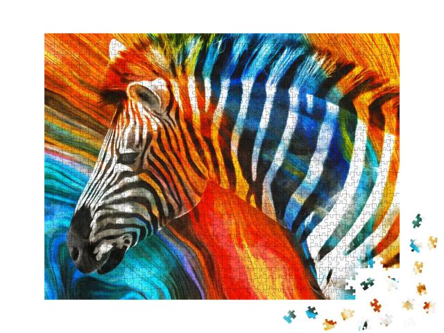 Puzzle 1000 Teile „Digitales Ölgemälde: Ein Zebra“