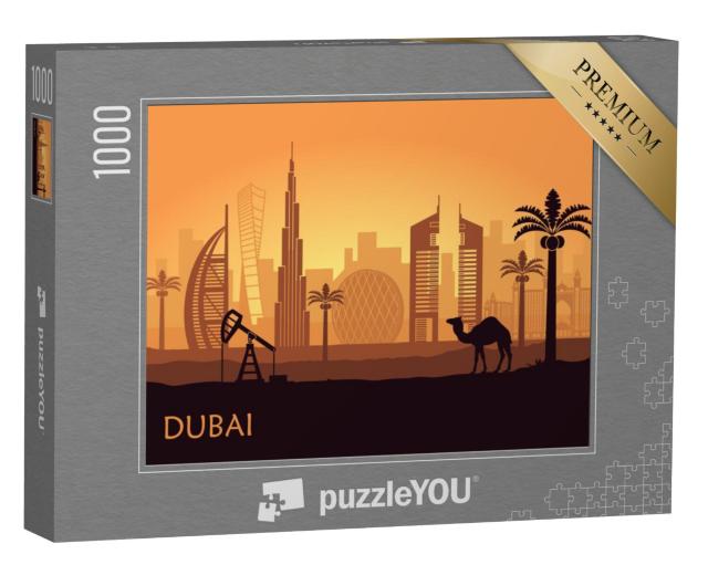 Puzzel 1000 stukjes „Abstracte skyline van Dubai bij schemering“