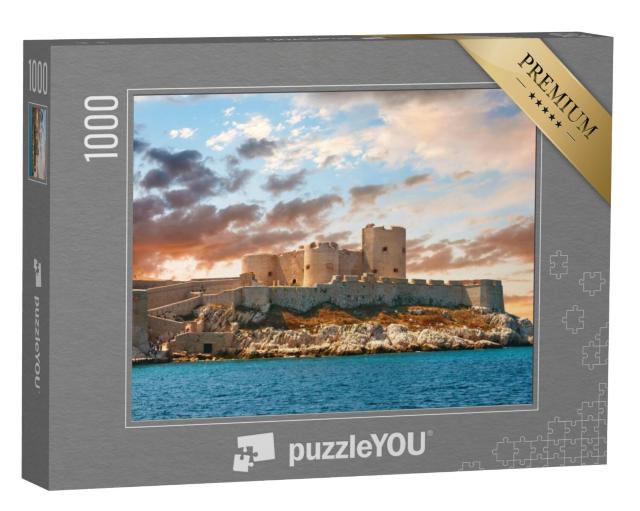 Puzzel 1000 stukjes „Kleurrijke zonsondergang boven het kasteel van Marseille“