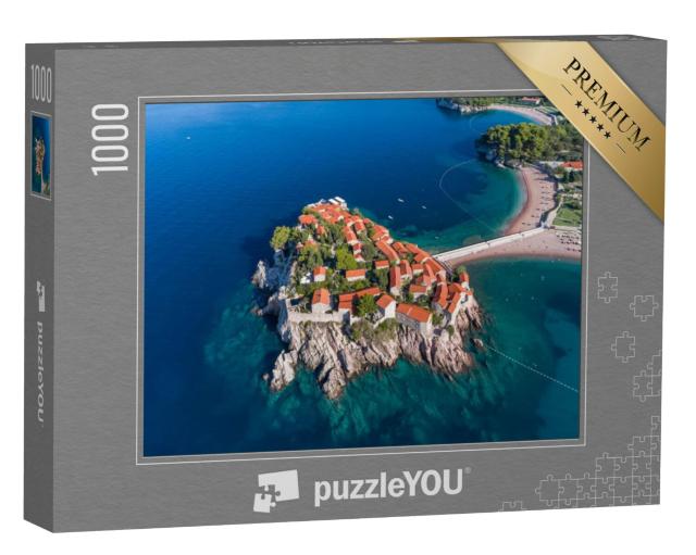 Puzzel 1000 stukjes „Luchtfoto van Hotel Sveti Stefan, Montenegro“