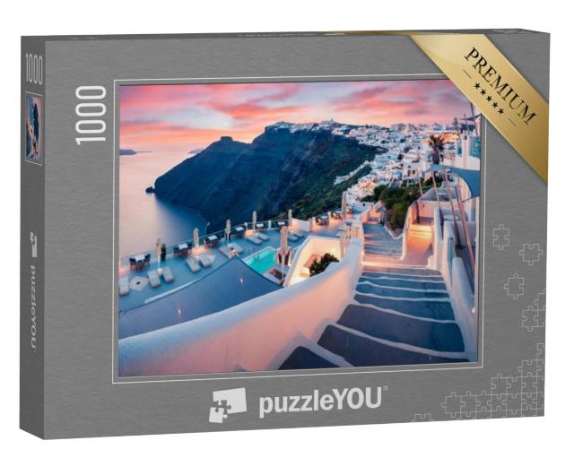 Puzzel 1000 stukjes „Avondaanzicht van het eiland Santorini, lente in Griekenland“