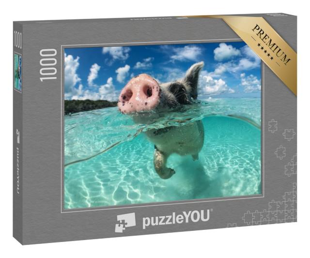 Puzzle 1000 Teile „Big Majors Cay auf den Bahamas: Ein schwimmendes Schwein“