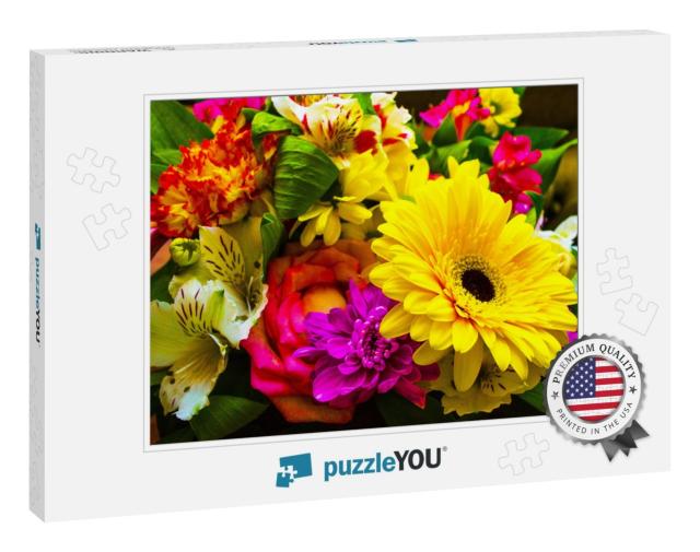 Bouquet of Flowers Roses Gerbera Flowers Carnations... Jigsaw Puzzle
