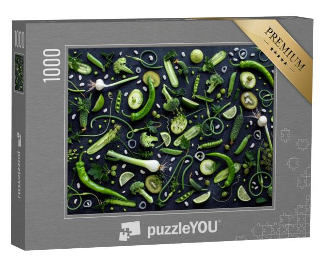 Puzzel 1000 stukjes „Schikking van vers groen fruit en groenten“